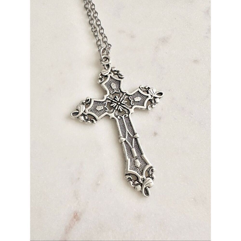 Detailed gothic cross necklace